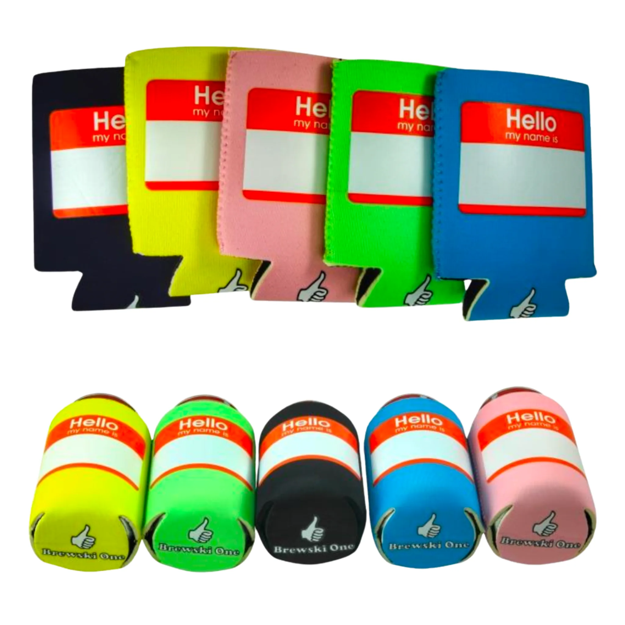 5 pc Colorful Can Koozies – Hello, My Name is… (5 sets/box)
